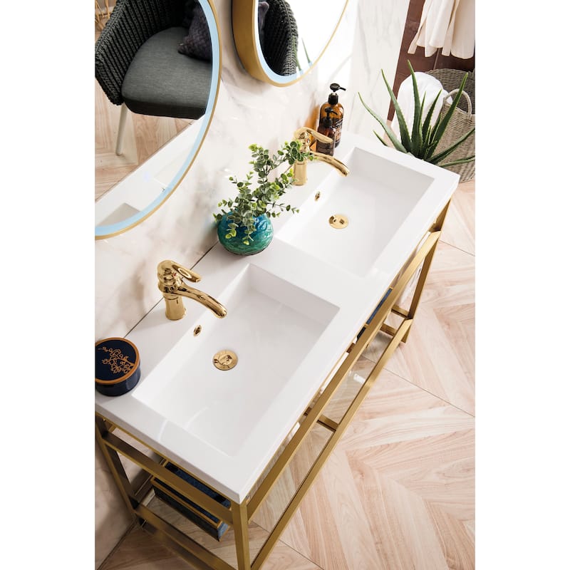 James Martin Vanities Boston 47" Stainless Steel Sink Console (Double Basins), Radiant Gold w